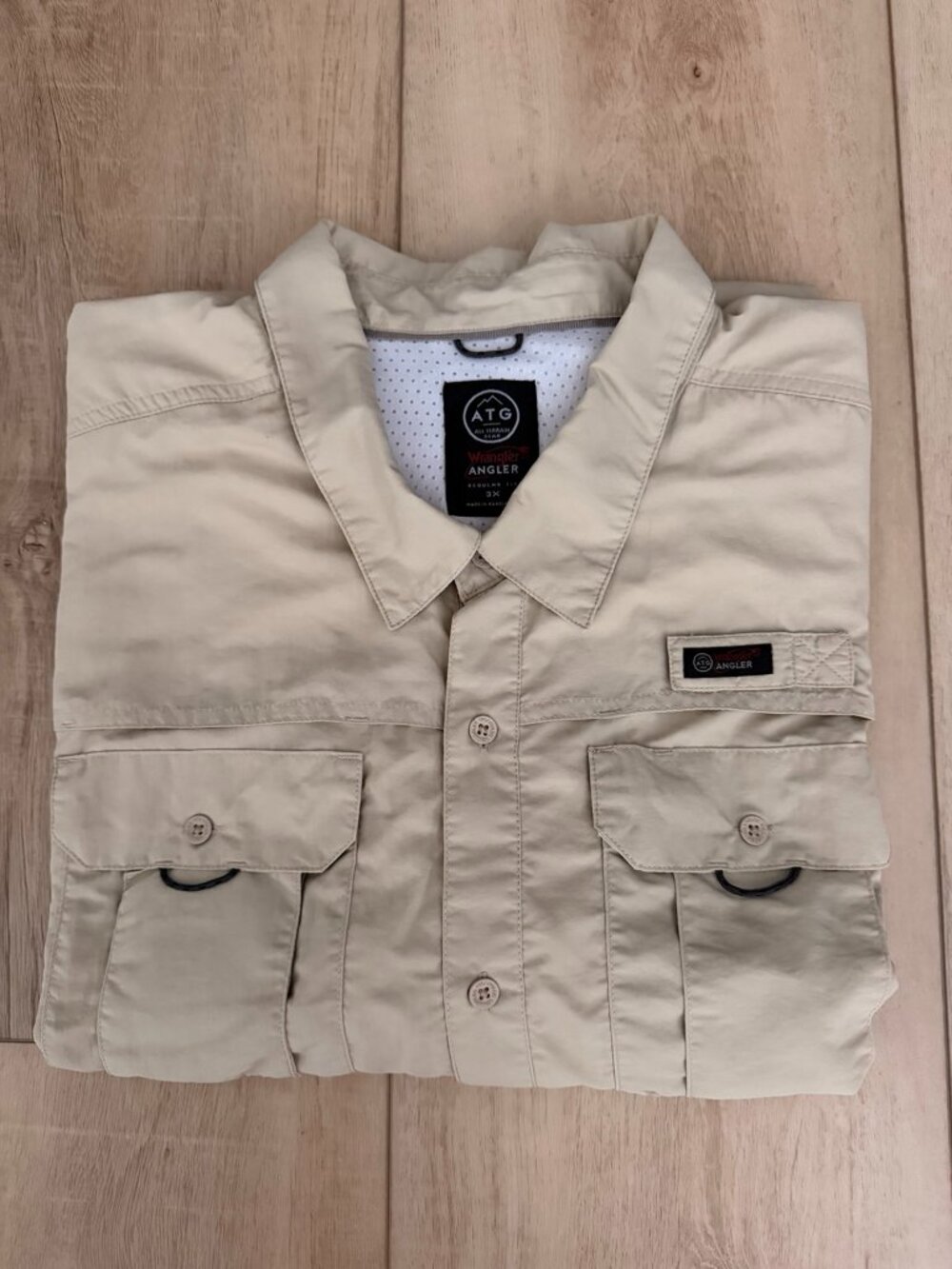 Wrangler ATG Angler Men’s 3X Khaki Long Sleeve Fishing Outdoor Shirt